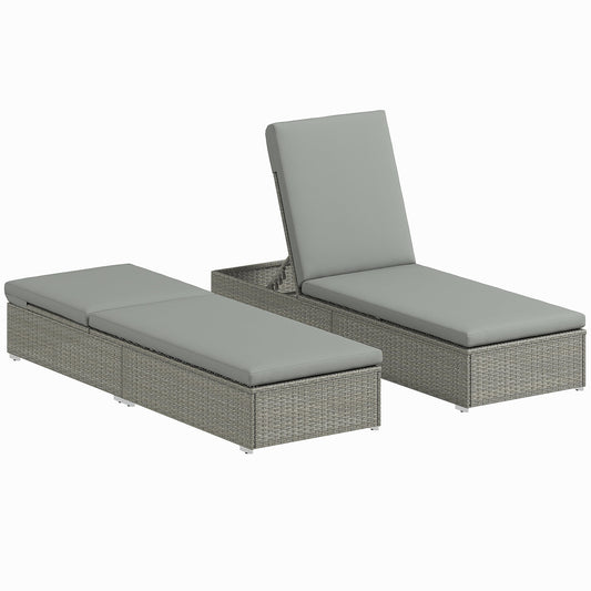 Outsunny Rattan Sun Lounger in Light Grey