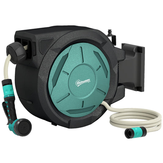 Outsunny Retractable Hose Reel Wall Mounted in Black