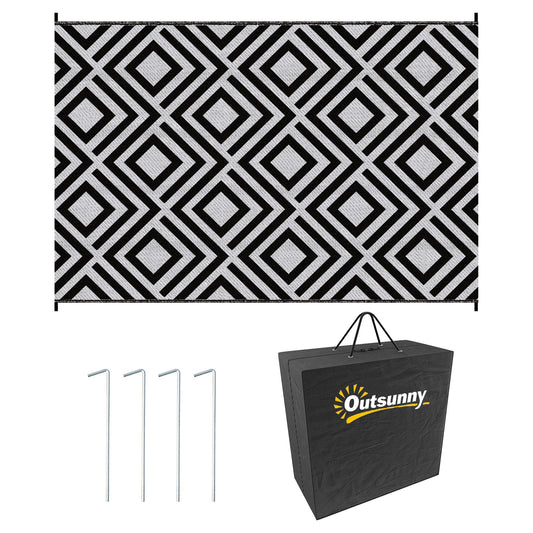 Outsunny Reversible Outdoor Rug in Black and White