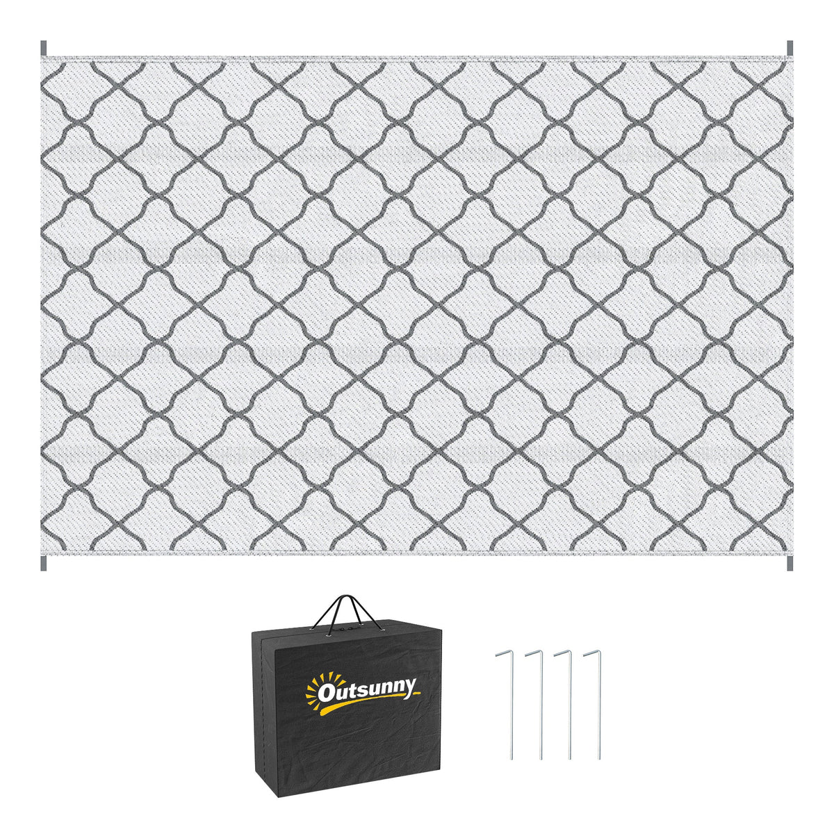 Outsunny Reversible Outdoor Rug with Carry Bag in Grey and White