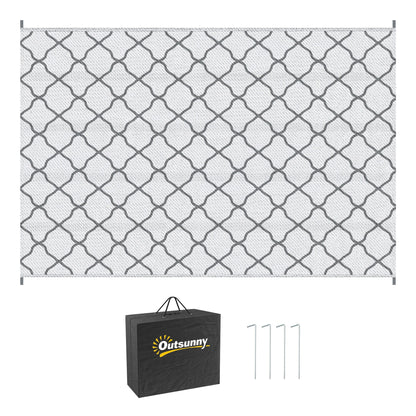 Outsunny Reversible Outdoor Rug with Carry Bag in Grey and White