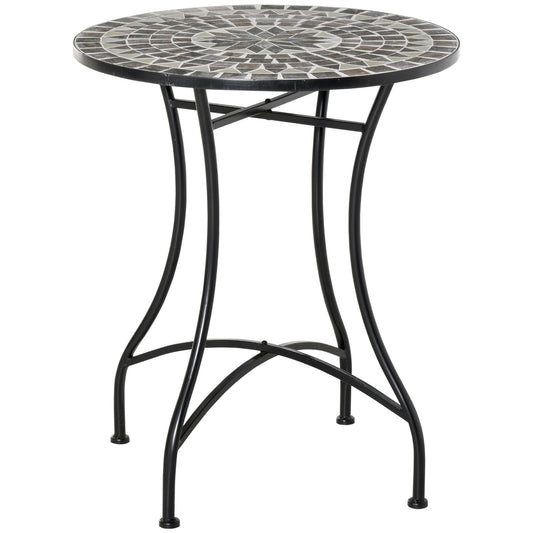 Outsunny Round Mosaic Tabletop Garden Table in Grey and Black
