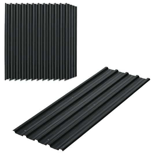 Outsunny Set of 12 Corrugated Steel Roof Sheet Panels in Dark Grey