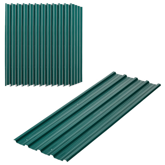 Outsunny Set of 12 Corrugated Steel Roof Sheet Panels in Green