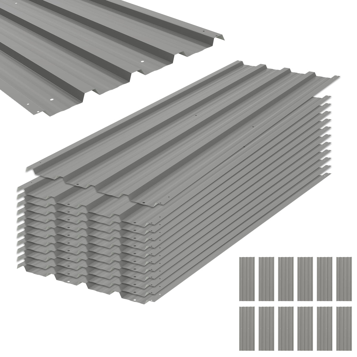 Outsunny Set of 12 Corrugated Steel Roof Sheet Panels in Light Grey