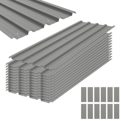 Outsunny Set of 12 Corrugated Steel Roof Sheet Panels in Light Grey