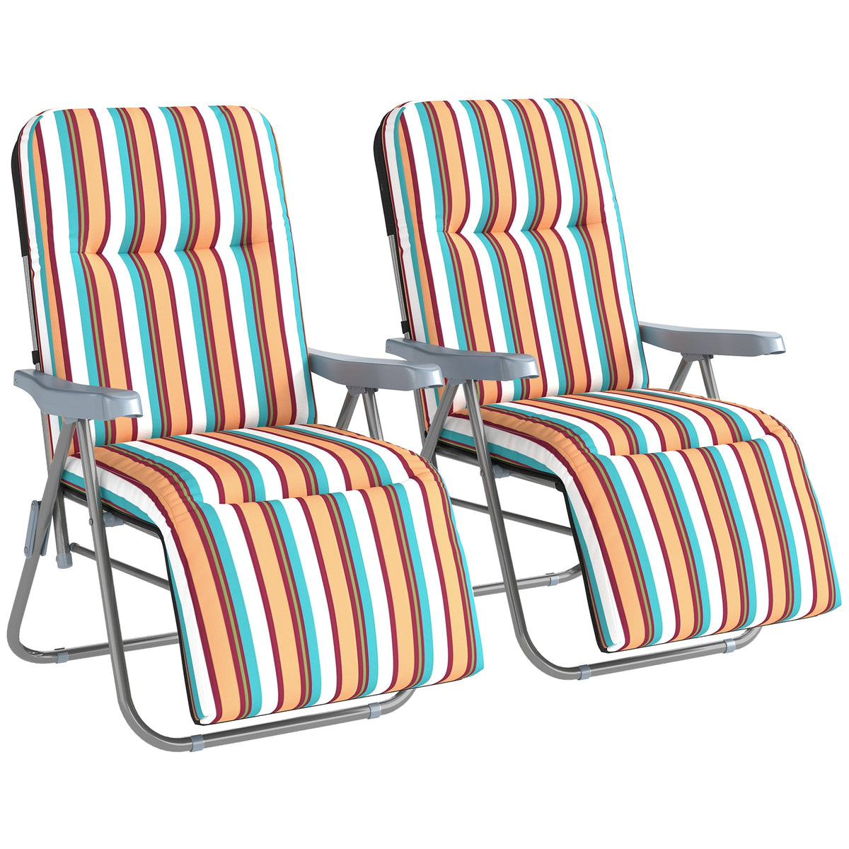Outsunny Set of 2 Foldable Patio Sun Lounger in Multicoloured