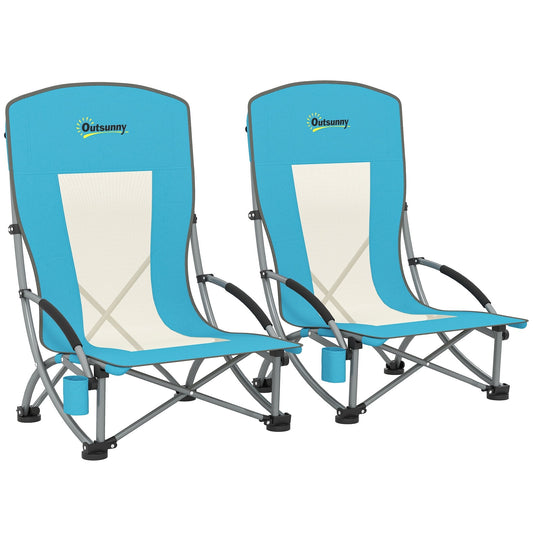Outsunny Set of 2 Folding Beach Chair in Blue