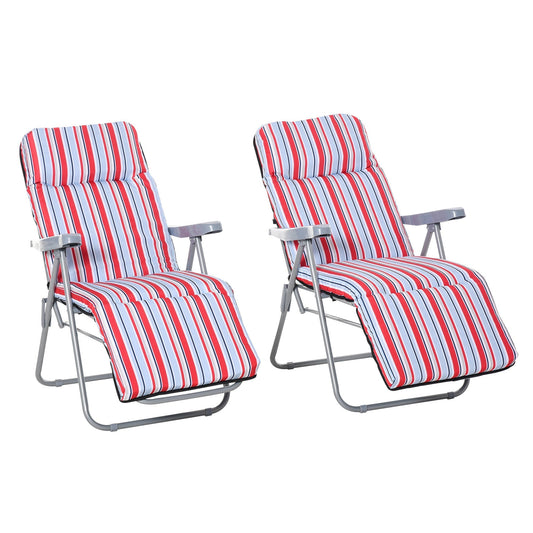 Outsunny Set of 2 Garden Sun Lounger in Red and White