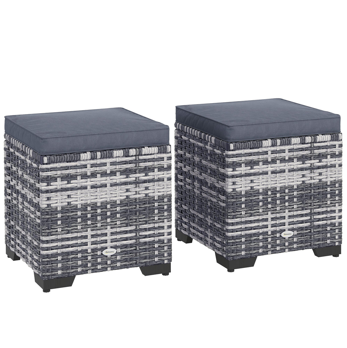 Outsunny Set of 2 Rattan Storage Ottoman in Dark Grey