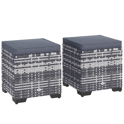 Outsunny Set of 2 Rattan Storage Ottoman in Dark Grey