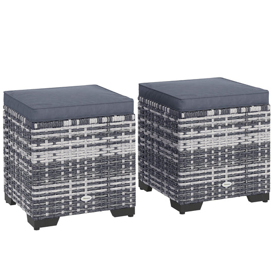 Outsunny Set of 2 Rattan Storage Ottoman in Dark Grey