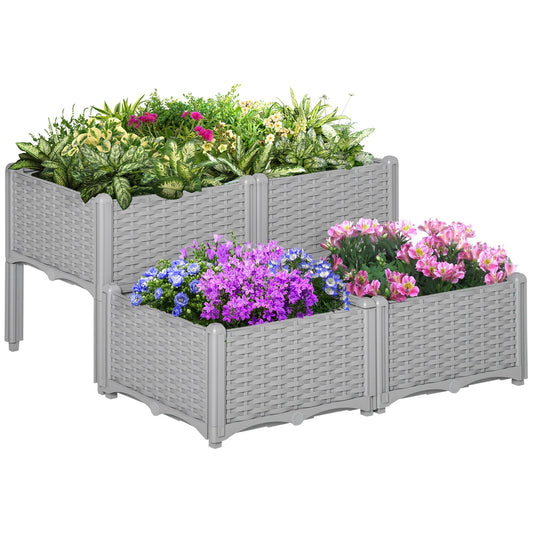 Outsunny Set of 4 26L Garden Raised Bed in Grey