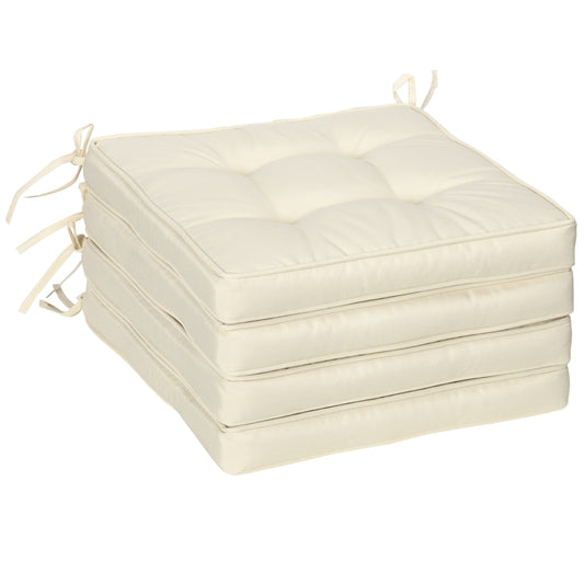 Outsunny Set of 4 Garden Seat Cushion with Ties in Cream White