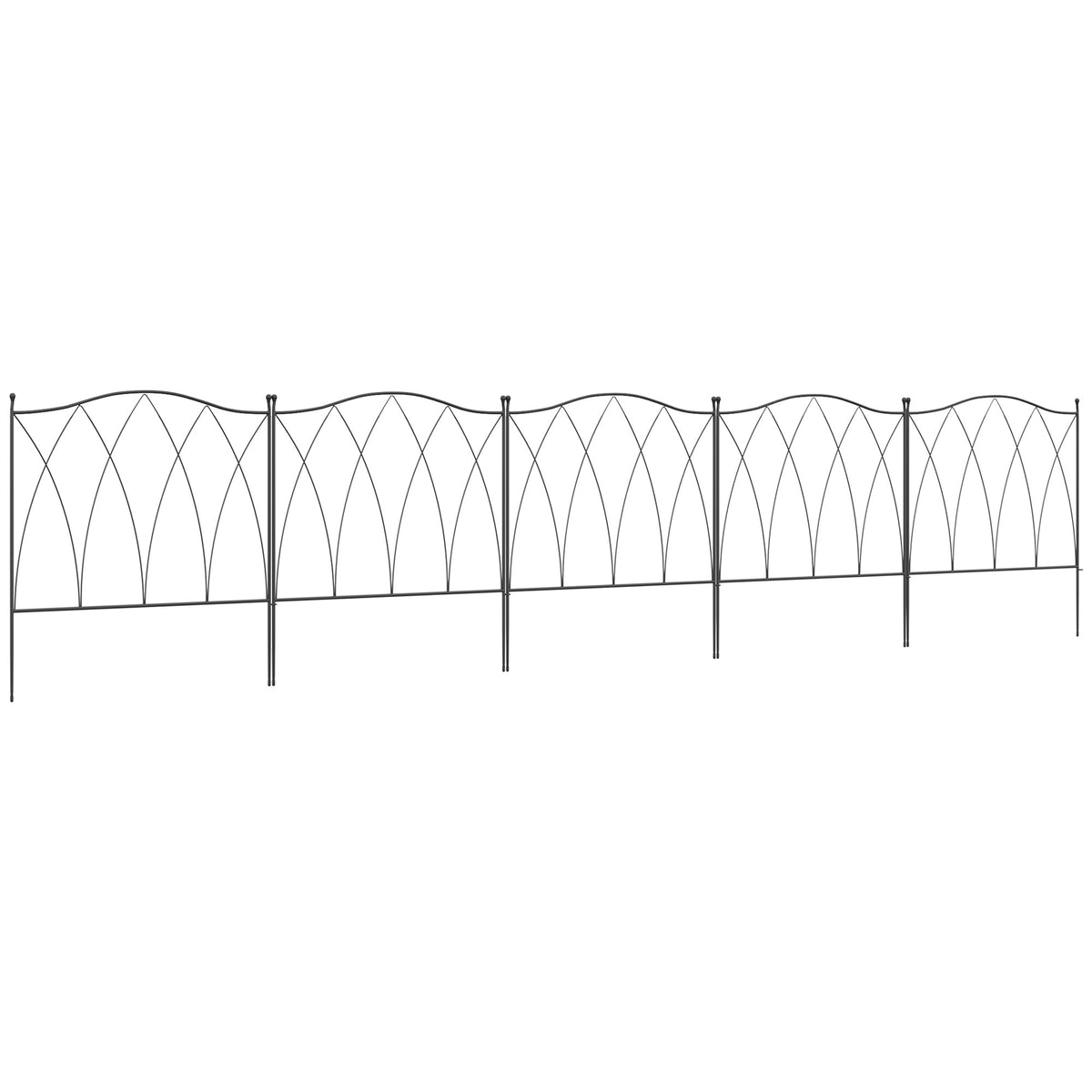 Outsunny Set of Five 61.5cm Decorative Metal Fence Panels in Black