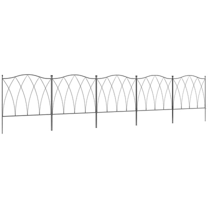 Outsunny Set of Five 61.5cm Decorative Metal Fence Panels in Black