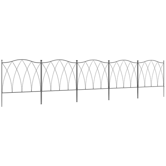 Outsunny Set of Five 61.5cm Decorative Metal Fence Panels in Black
