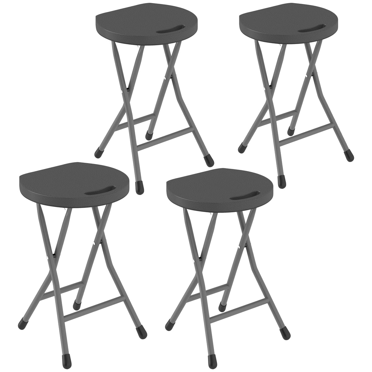 Outsunny Set of Four Folding Carry Stools in Charcoal Grey
