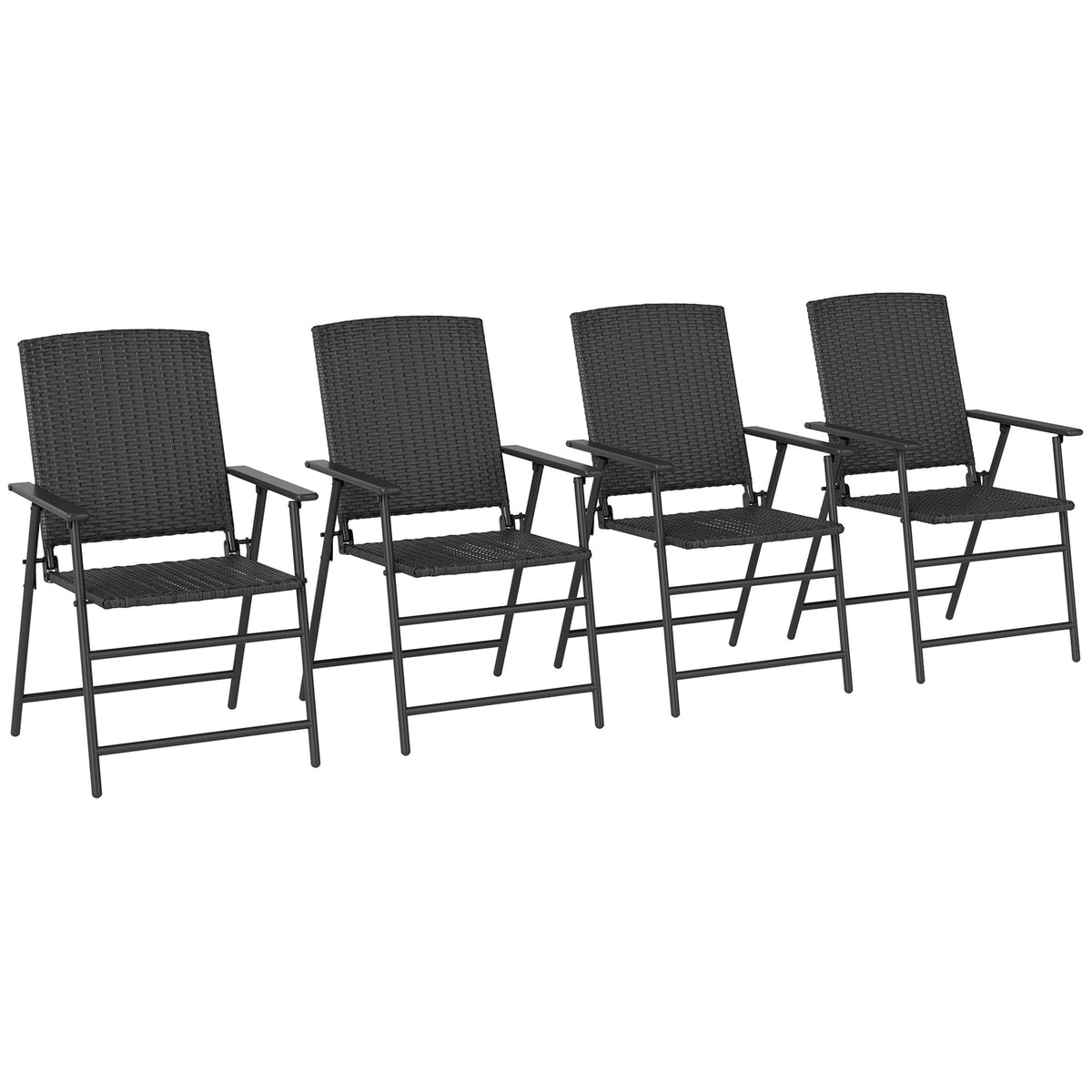 Outsunny Set of Four Folding Rattan Seat Chairs in Black