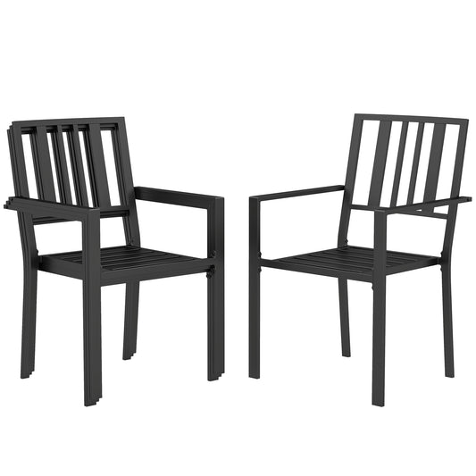Outsunny Set of Four Minimal Metal Garden Chairs in Black