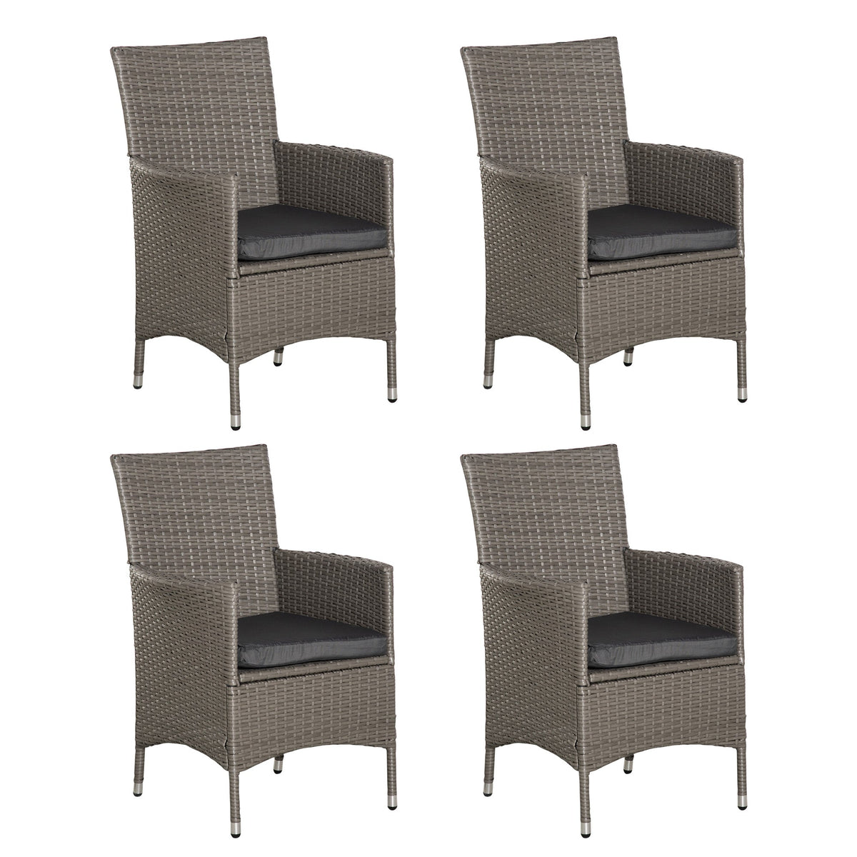 Outsunny Set of Four Rattan Armchairs in Grey