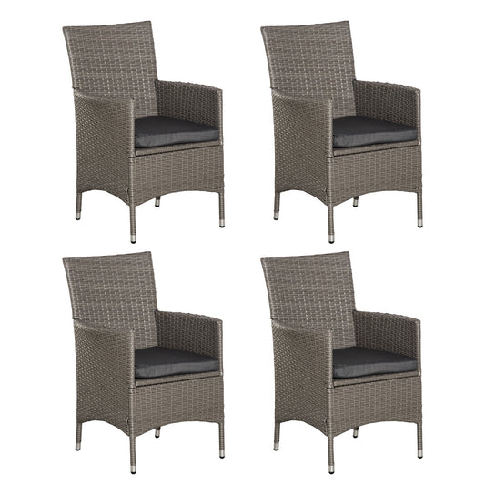 Outsunny Set of Four Rattan Armchairs in Grey
