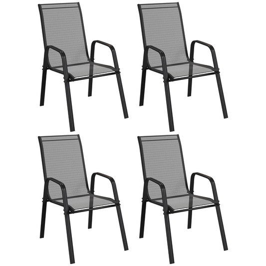 Outsunny Set of Four Stackable Mesh Seat Chairs in Black