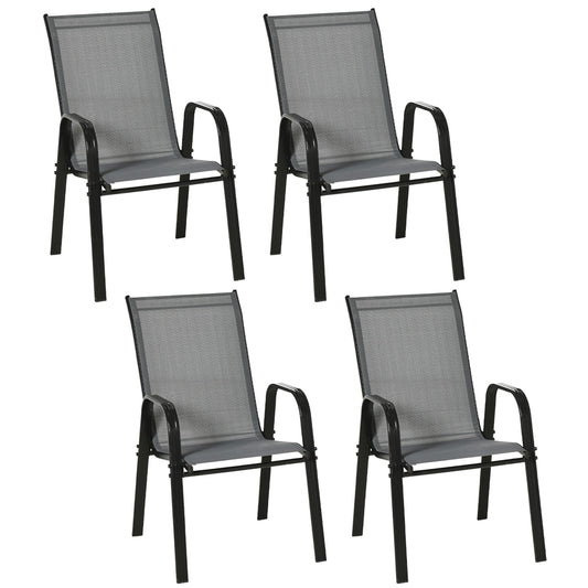 Outsunny Set of Four Stackable Mesh Seat Chairs in Dark Grey