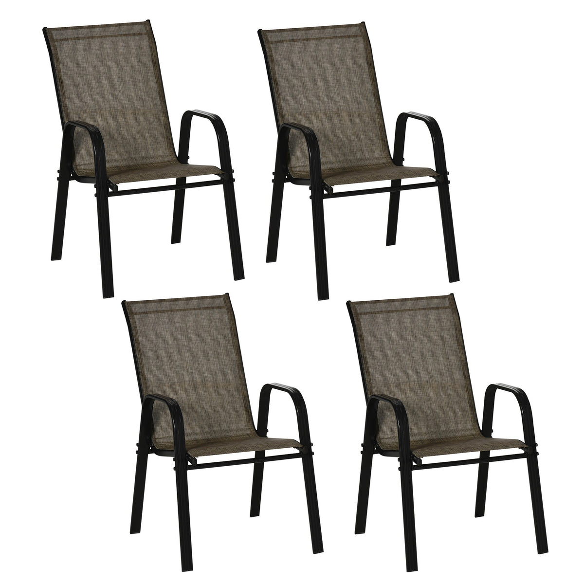 Outsunny Set of Four Stackable Mesh Seat Chairs in Mixed Brown