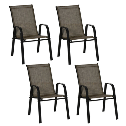 Outsunny Set of Four Stackable Mesh Seat Chairs in Mixed Brown