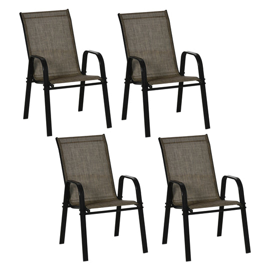 Outsunny Set of Four Stackable Mesh Seat Chairs in Mixed Brown
