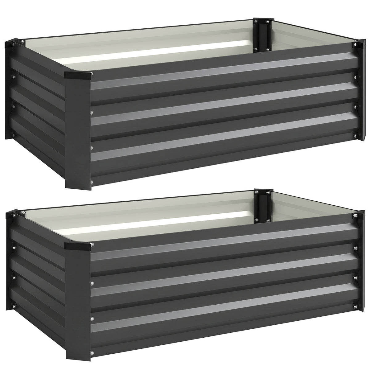 Outsunny Set of Two Steel Planter Boxes in Dark Grey