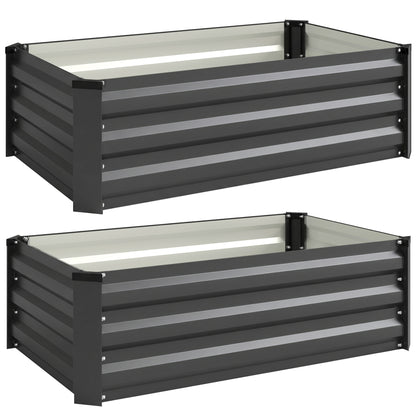 Outsunny Set of Two Steel Planter Boxes in Dark Grey
