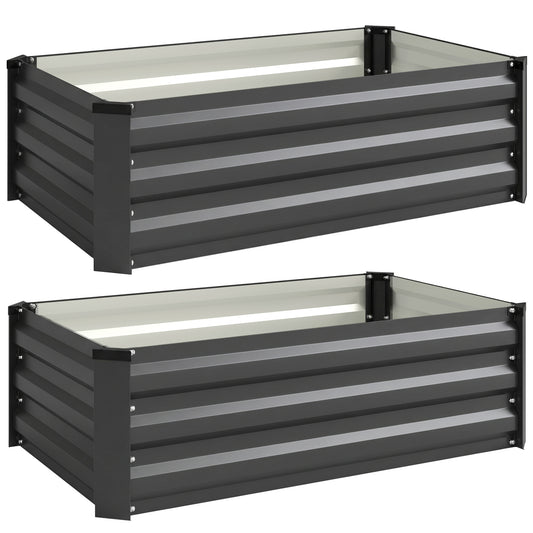 Outsunny Set of Two Steel Planter Boxes in Dark Grey