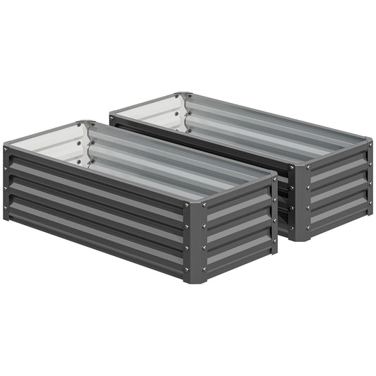 Outsunny Set of Two Steel Planter Boxes in Light Grey