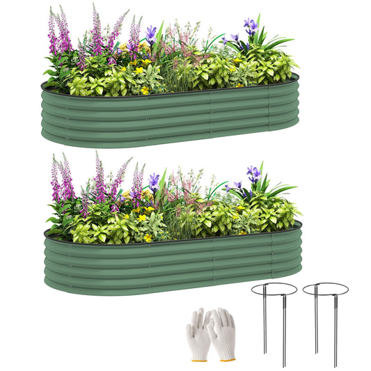Outsunny Set of Two Steel Planters in Green