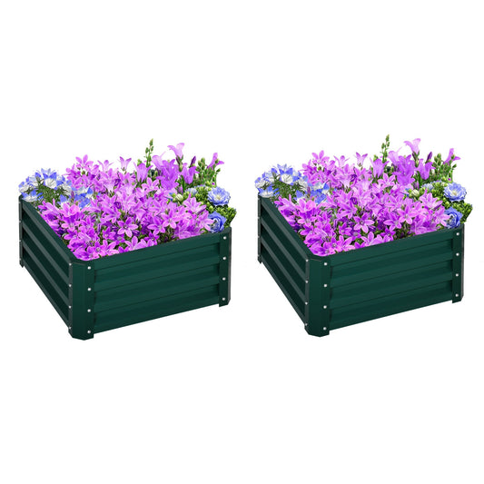 Outsunny Set of Two Steel Planter Boxes in Green