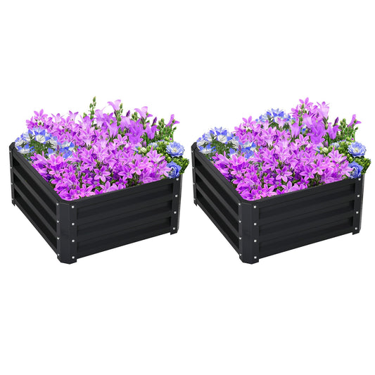 Outsunny Set of Two Steel Planter Boxes in Grey