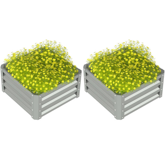 Outsunny Set of Two Steel Planter Boxes in Light Grey