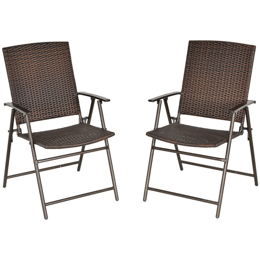 Outsunny Set of Two Folding Rattan Seat Chairs in Brown