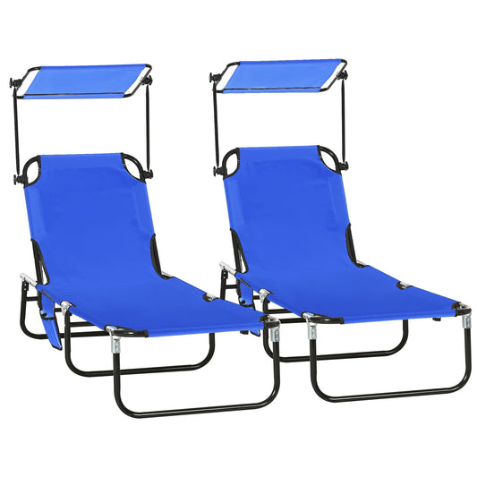 Outsunny Set of Two Folding Sun Loungers in Blue