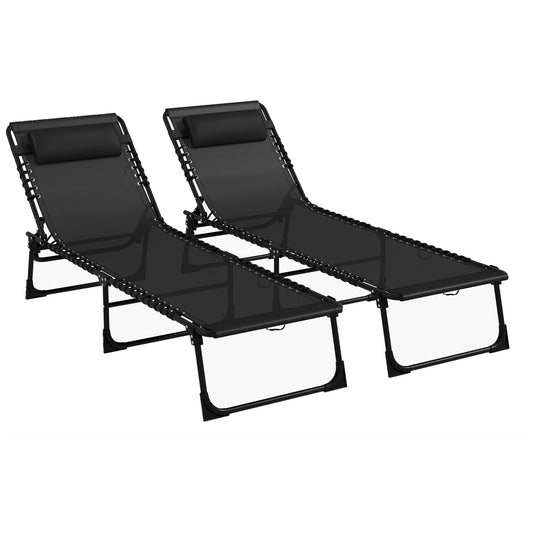 Outsunny Set of Two Folding Sun Loungers in Black