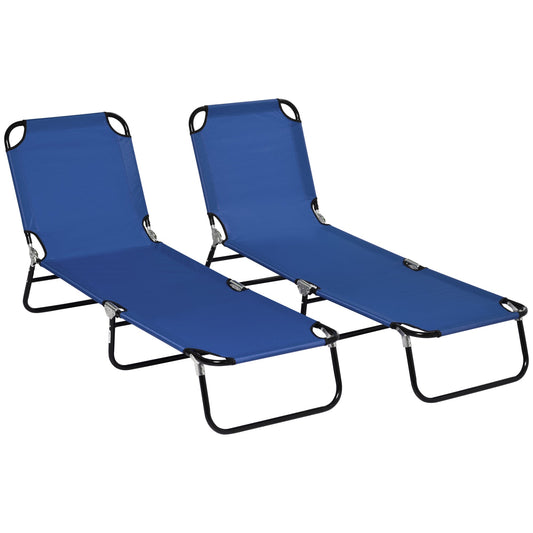 Outsunny Set of Two Metal Frame Folding Sun Loungers in Blue
