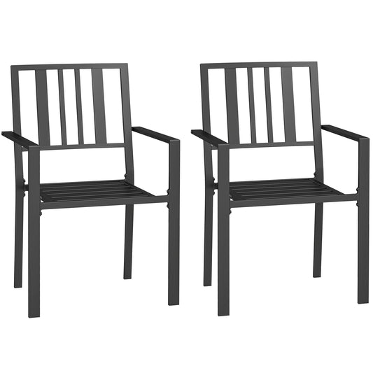 Outsunny Set of Two Minimal Metal Garden Chairs in Black