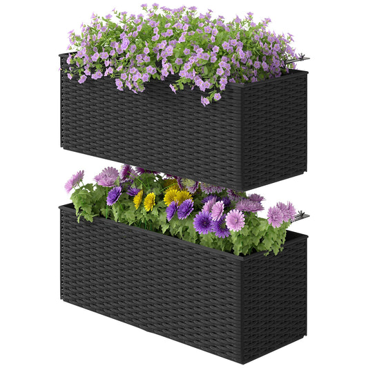 Outsunny Set of Two Rattan-Effect Planters in Black
