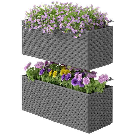 Outsunny Set of Two Rattan-Effect Planters in Grey