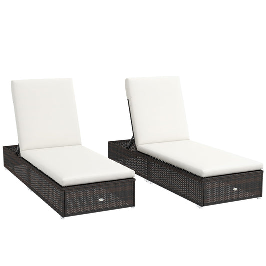 Outsunny Set of Two Rattan Sun Loungers in Brown and Cream