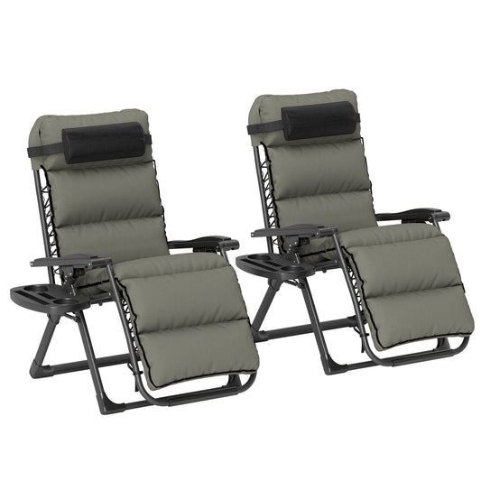Outsunny Set of Two Reclining Sun Loungers in Grey