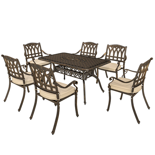 Outsunny Seven-Piece Cast Aluminium Garden Dining Set in Bronze Tone