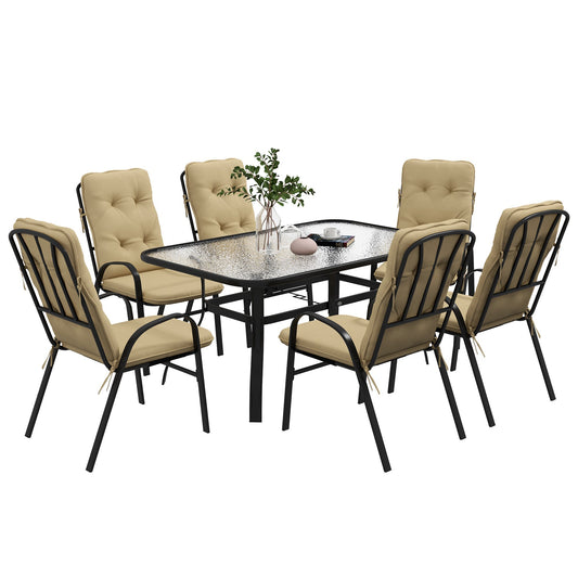 Outsunny Seven-Piece Garden Dining Set with Cushions in Beige